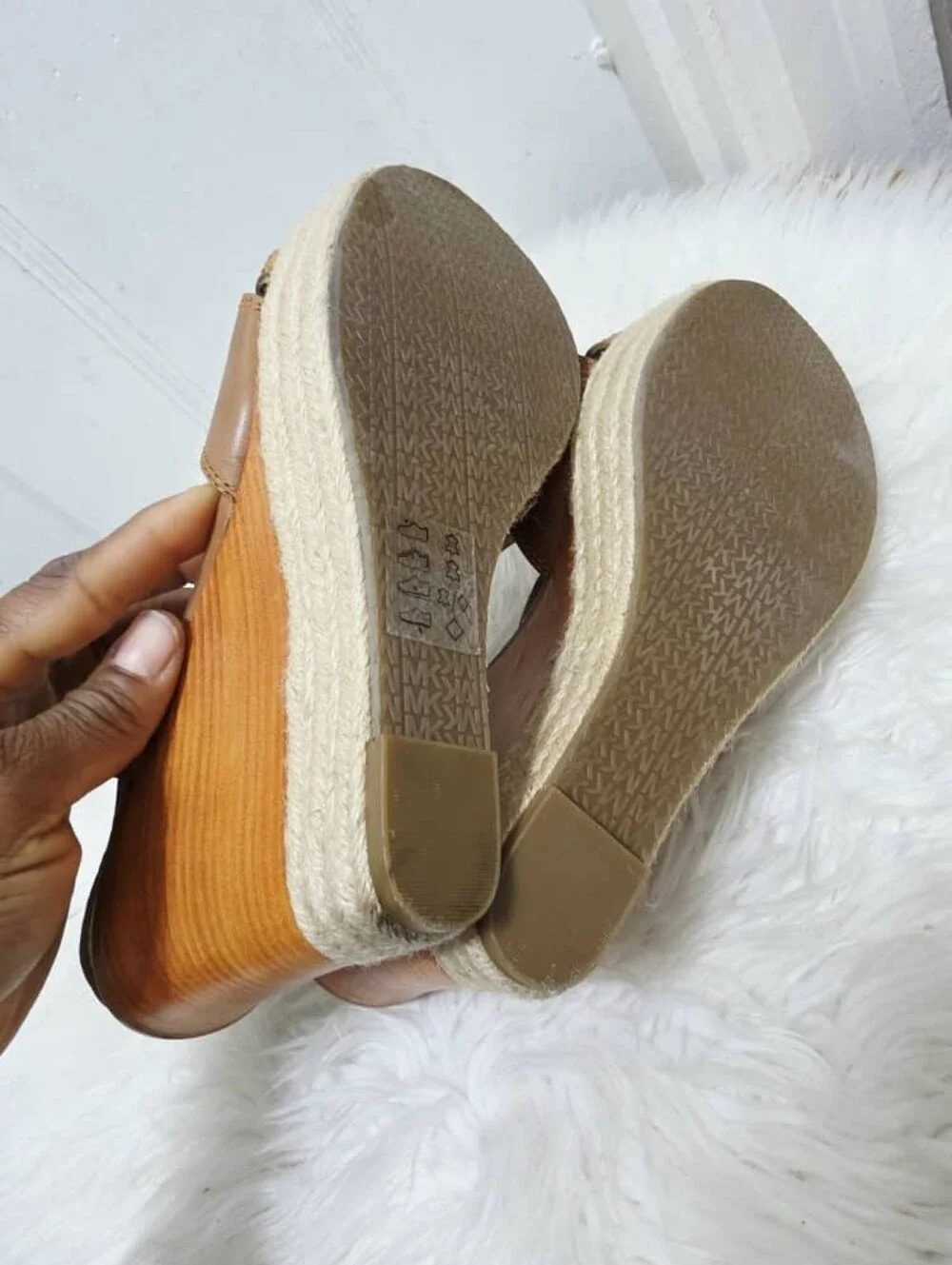 Michael Kors Keli Wedge Leather Espadrille Crossover Heel Sandal Brown Tan 10M